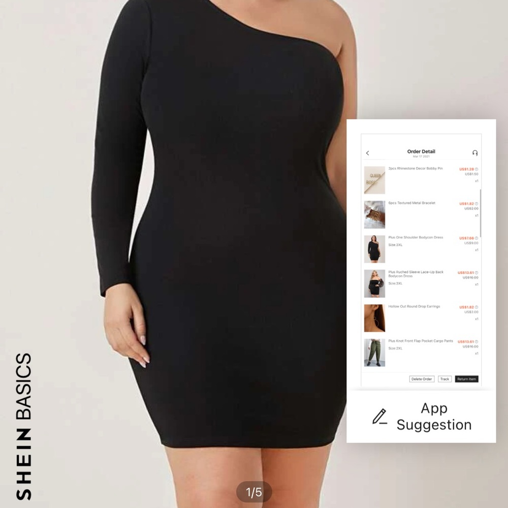 Shein Basics Plus One Shoulder Bodycon Dress
